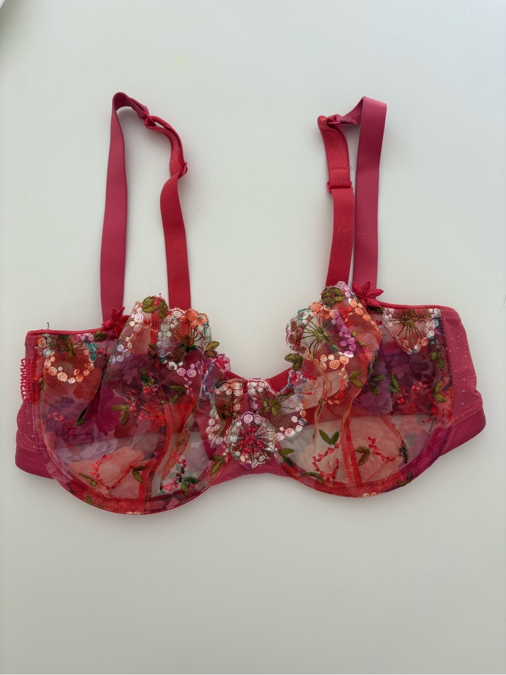 Chantelle Floral Embroidered Sheer Underwire Bra - Rose